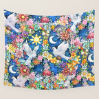 Watercolor Floral PEACE Sign illustration Wall Tapestry Gallery Image 4