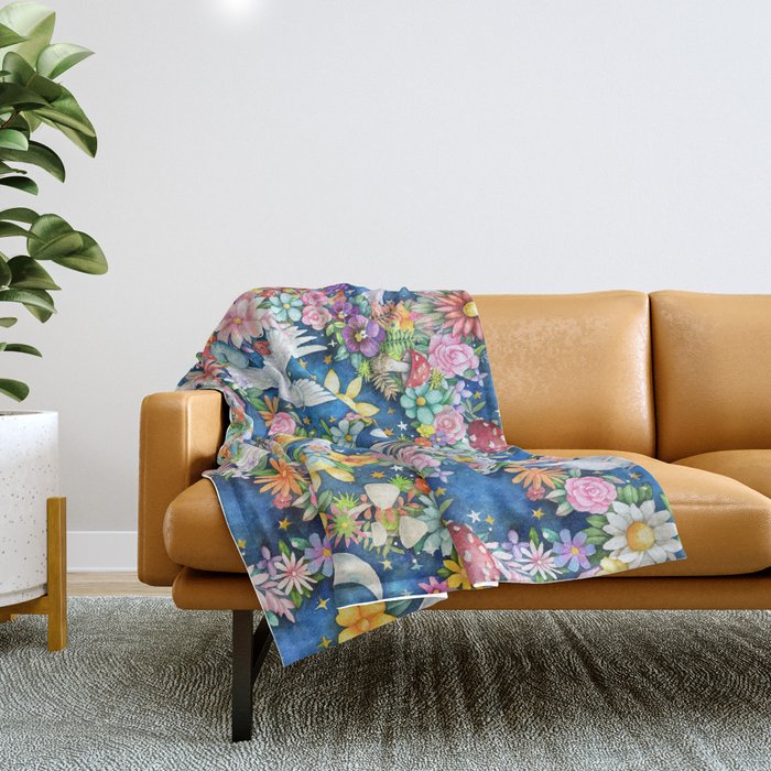 Watercolor Floral PEACE Sign illustration Throw Blanket Gallery Image 1