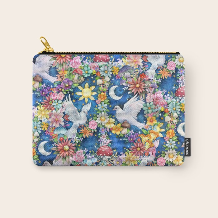 Watercolor Floral PEACE Sign illustration Carry All Pouch Gallery Image 1