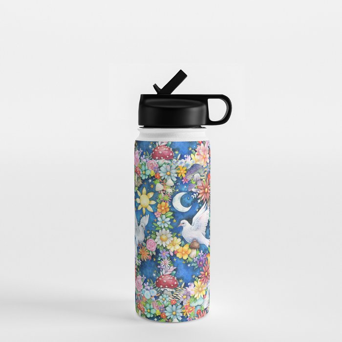Watercolor Floral PEACE Sign illustration Water Bottle Gallery Image 1