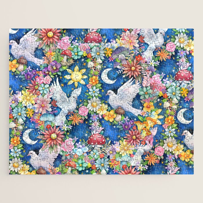 Watercolor Floral PEACE Sign illustration Jigsaw Puzzle Gallery Image 1