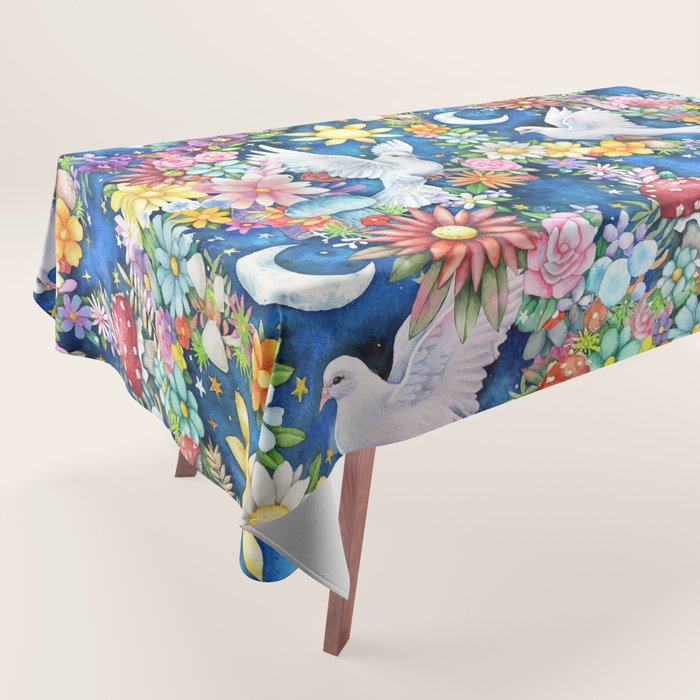 Watercolor Floral PEACE Sign illustration Tablecloth Gallery Image 1