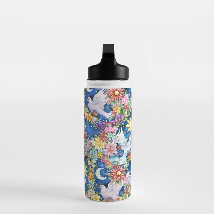 Watercolor Floral PEACE Sign illustration Water Bottle Gallery Image 3