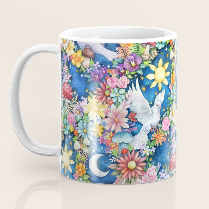 Watercolor Floral PEACE Sign illustration Coffee Mug Gallery Image 3