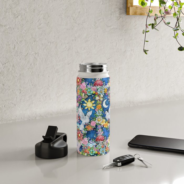 Watercolor Floral PEACE Sign illustration Water Bottle Gallery Image 4