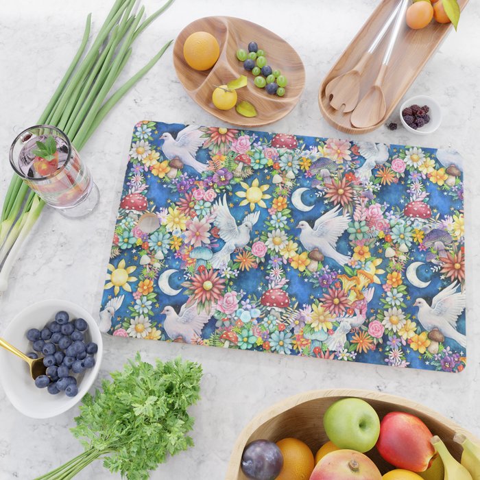 Watercolor Floral PEACE Sign illustration Cutting Board Gallery Image 2