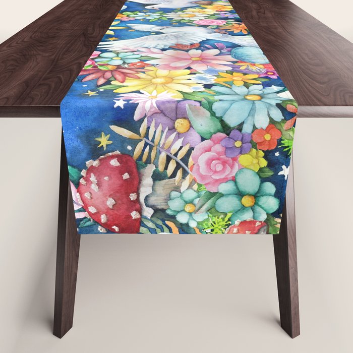 Watercolor Floral PEACE Sign illustration Table Runner Gallery Image 1