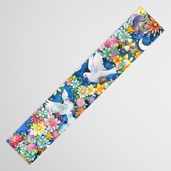 Watercolor Floral PEACE Sign illustration Table Runner Gallery Image 3
