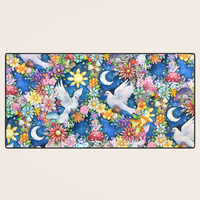 Watercolor Floral PEACE Sign illustration Desk Mat Gallery Image 3