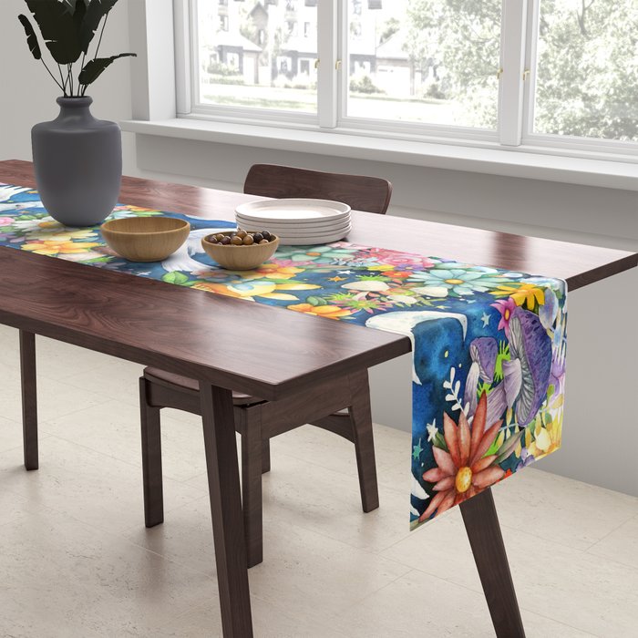 Watercolor Floral PEACE Sign illustration Table Runner Gallery Image 2