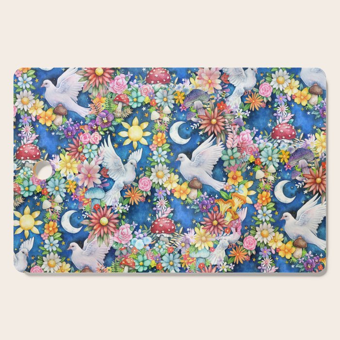 Watercolor Floral PEACE Sign illustration Cutting Board Gallery Image 1