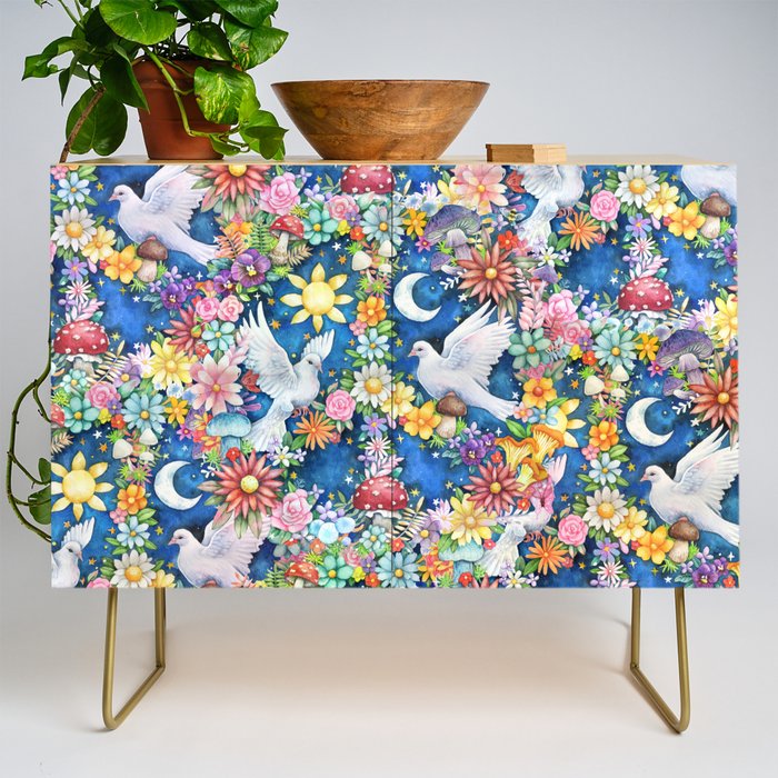 Watercolor Floral PEACE Sign illustration Credenza Gallery Image 1