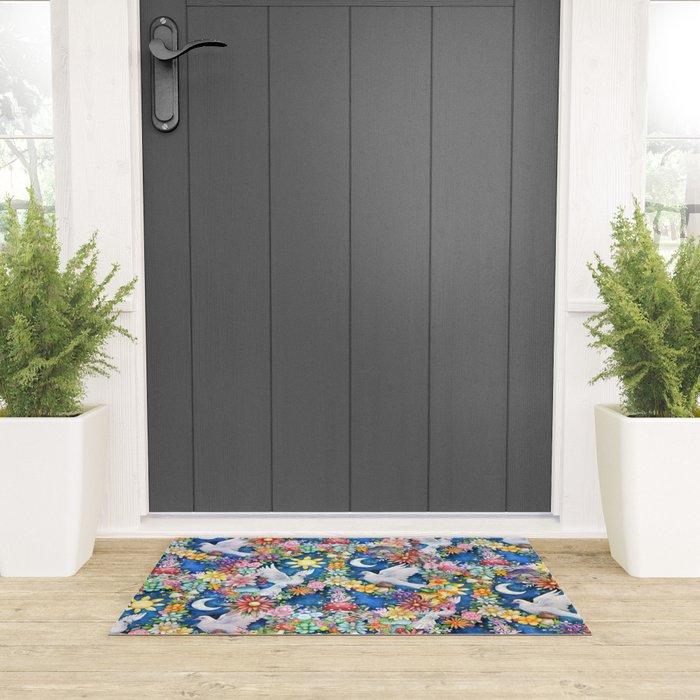 Watercolor Floral PEACE Sign illustration Welcome Mat Gallery Image 3