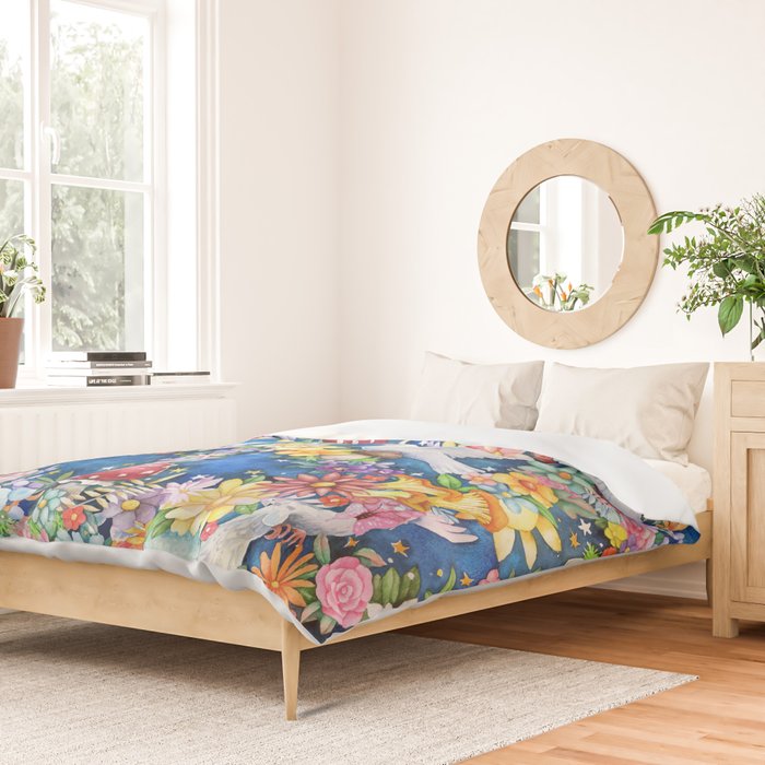 Watercolor Floral PEACE Sign illustration Duvet Cover Gallery Image 2