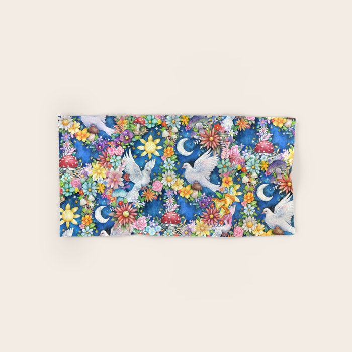 Watercolor Floral PEACE Sign illustration Bath Towel Gallery Image 1