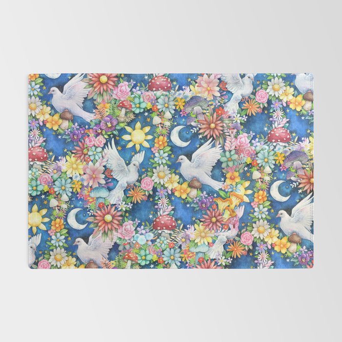 Watercolor Floral PEACE Sign illustration Rug Gallery Image 2
