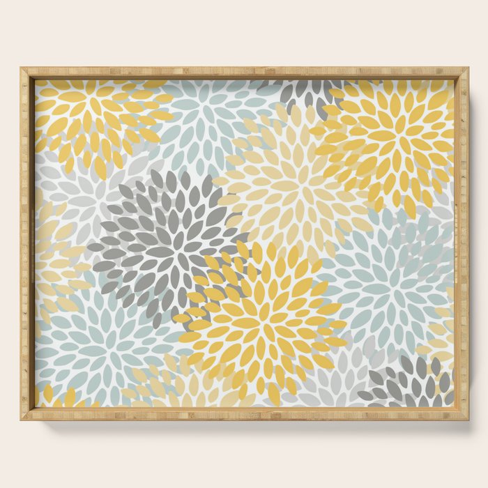 Floral Pattern, Yellow, Pale, Aqua and Gray Serving Tray Gallery Image 1