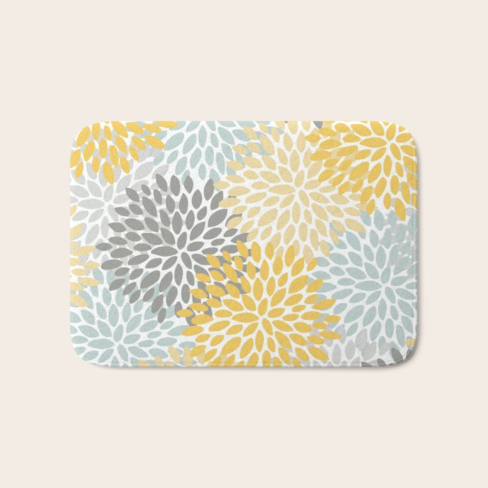 Floral Pattern, Yellow, Pale, Aqua and Gray Bath Mat Gallery Image 1