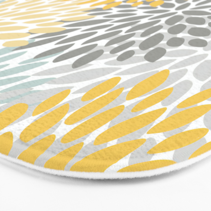 Floral Pattern, Yellow, Pale, Aqua and Gray Bath Mat Gallery Image 3