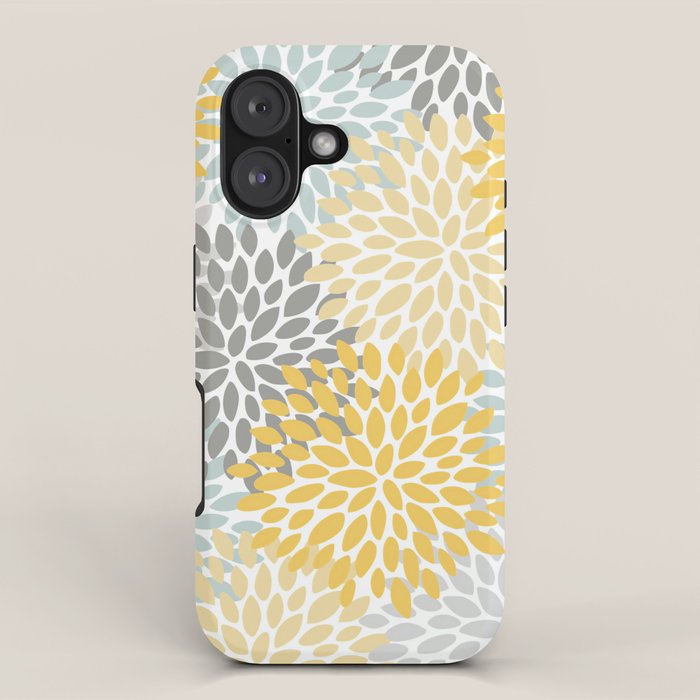 Floral Pattern, Yellow, Pale, Aqua and Gray iPhone Case Gallery Image 1
