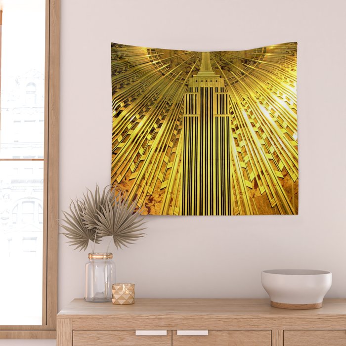 Empire State Building Lobby Art-Deco Sunburst Portrait Wall Tapestry Gallery Image 2