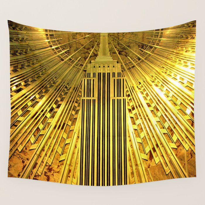Empire State Building Lobby Art-Deco Sunburst Portrait Wall Tapestry Gallery Image 1