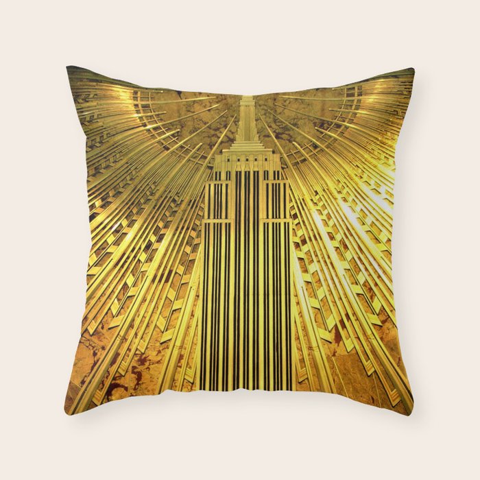Empire State Building Lobby Art-Deco Sunburst Portrait Throw Pillow Gallery Image 6
