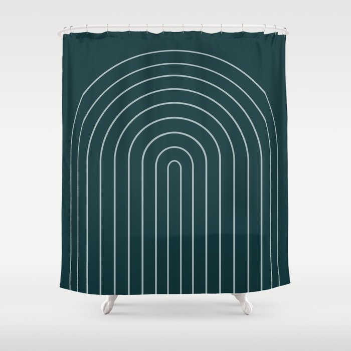Minimal Arch XXXVIII Dark Teal Green Modern Geometric Lines Shower Curtain Gallery Image 1
