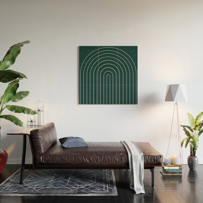 Minimal Arch XXXVIII Dark Teal Green Modern Geometric Lines Wood Wall Art Gallery Image 2
