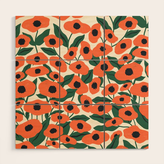 Red Poppy Garden 2 Wood Wall Art Gallery Image 1