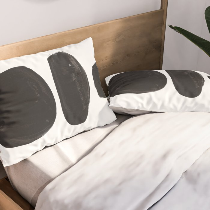 Black And White Minimalist Mid Century Abstract Ink Art Minimal Black Pebbles Paint Pillow Sham Gallery Image 2