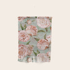 Peach Peonies Watercolor Pattern on Teal Sepia  Wall Hanging Gallery Image 1
