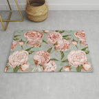 Peach Peonies Watercolor Pattern on Teal Sepia  Rug Gallery Image 1