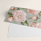 Peach Peonies Watercolor Pattern on Teal Sepia  Wrapping Paper Gallery Image 2