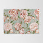 Peach Peonies Watercolor Pattern on Teal Sepia  Rug Gallery Image 2