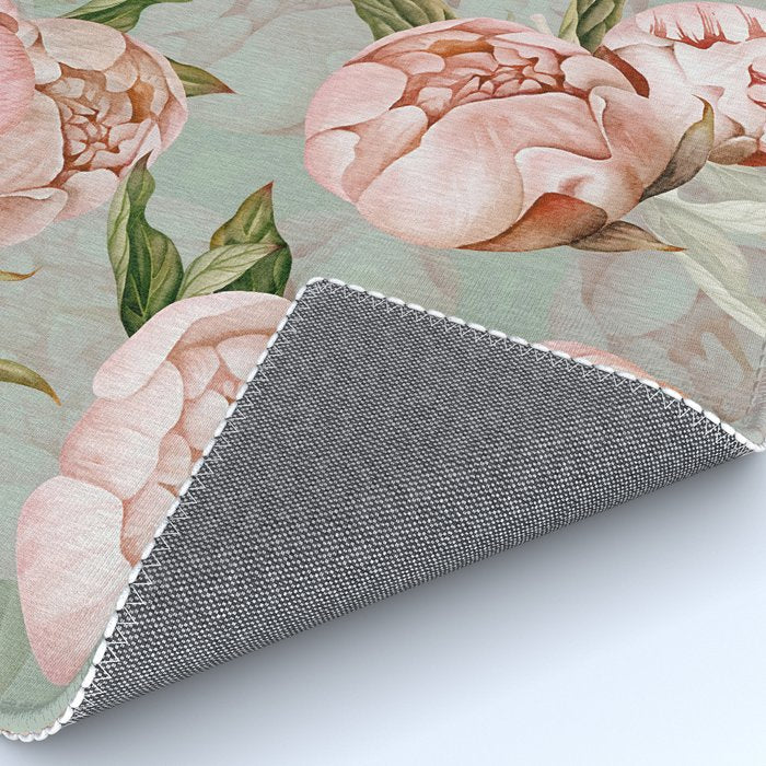 Peach Peonies Watercolor Pattern on Teal Sepia  Rug Gallery Image 4