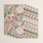 Peach Peonies Watercolor Pattern on Teal Sepia  Wrapping Paper Gallery Image 3