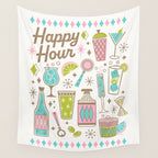 Retro Mid Century Happy Hour - Pink Green and Blue Wall Tapestry Gallery Image 4