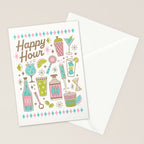 Retro Mid Century Happy Hour - Pink Green and Blue Stationery Card Gallery Image 2