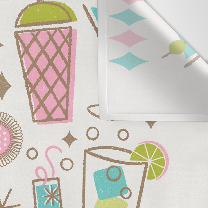 Retro Mid Century Happy Hour - Pink Green and Blue Wall Tapestry Gallery Image 3