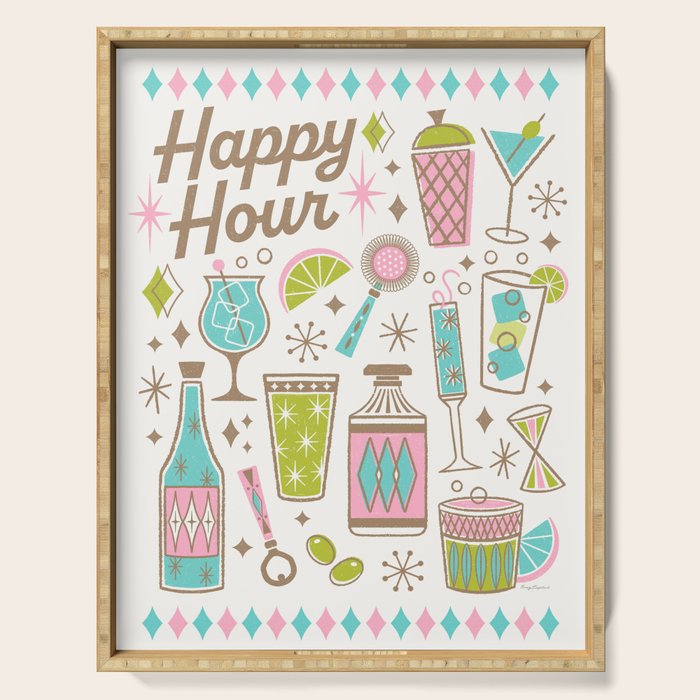 Retro Mid Century Happy Hour - Pink Green and Blue Serving Tray Gallery Image 1