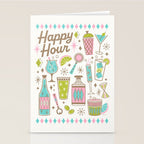 Retro Mid Century Happy Hour - Pink Green and Blue Stationery Card Gallery Image 2