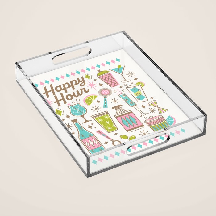 Retro Mid Century Happy Hour - Pink Green and Blue Acrylic Tray Gallery Image 1
