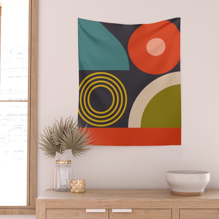 mid century bauhaus geometry large  1 Wall Tapestry Gallery Image 2