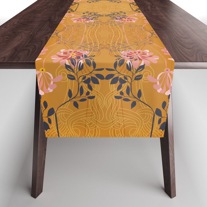 Art Nouveau floral pattern with lines - Honey Table Runner Gallery Image 1