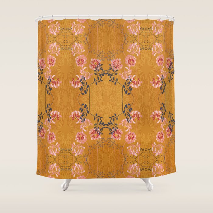 Art Nouveau floral pattern with lines - Honey Shower Curtain