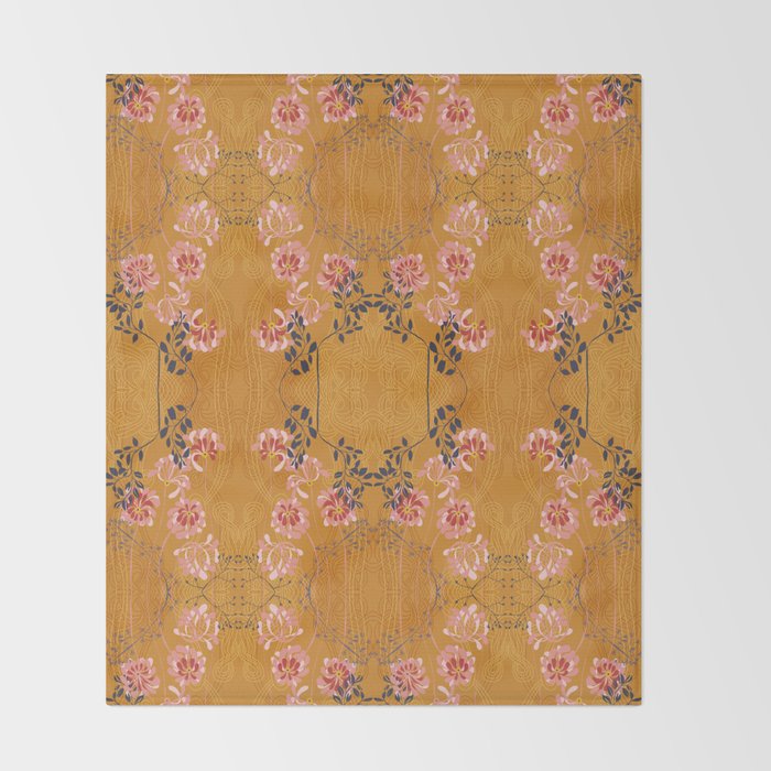 Art Nouveau floral pattern with lines - Honey Throw Blanket Gallery Image 2