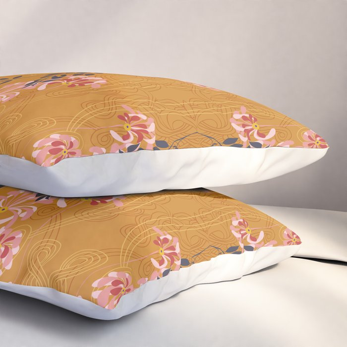 Art Nouveau floral pattern with lines - Honey Pillow Sham Gallery Image 3