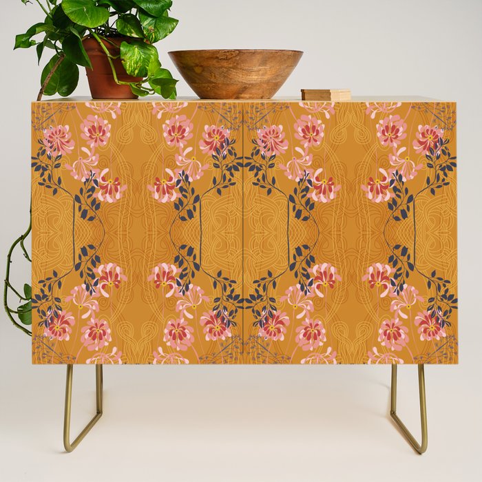Art Nouveau floral pattern with lines - Honey Credenza Gallery Image 1