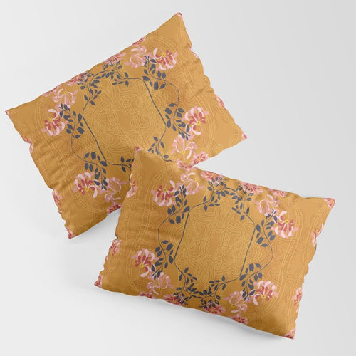 Art Nouveau Floral Pattern With Lines - Honey Pillow Sham Gallery Image 3